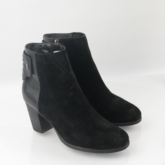 Clarks Womens Palma Rylie Boot Size 7.5 Black Suede Leather Block Heel Bootie - Picture 2 of 13
